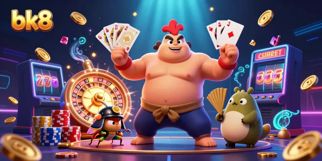 Experience excitement at bk8 with casino games and animated characters for a vibrant atmosphere.