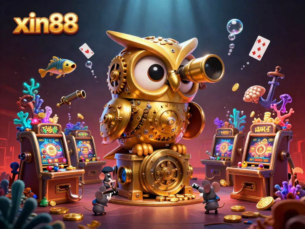 Experience the thrilling world of xin88 with a vibrant 3D illustration showcasing dynamic casino elements and characters.