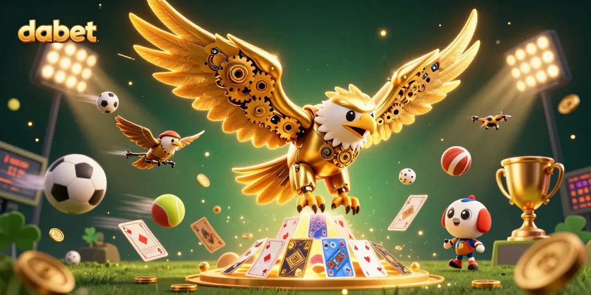 dabet celebrates wins with a thrilling dive of a cybernetic eagle among sports elements.
