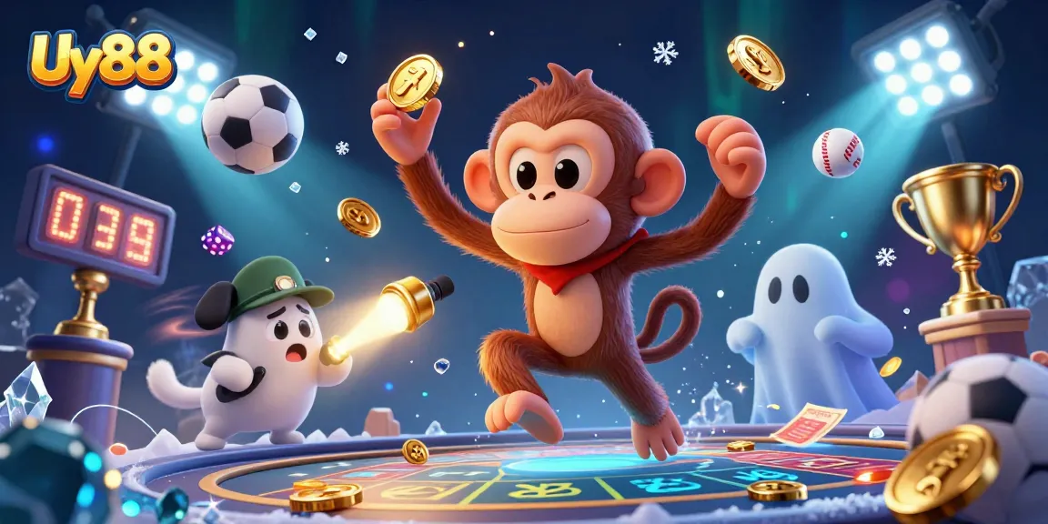 Engage with Uy88's vibrant casino experience featuring a playful ghost and gold coins.