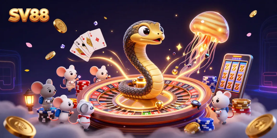 Experience thrilling bets at SV 88 with a cosmic-themed 3D casino scene filled with delightful cartoon characters.