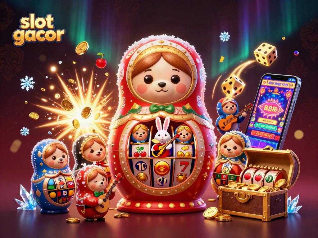 Experience the excitement of slot gacor with bursting jackpots and colorful characters in a vibrant casino scene.