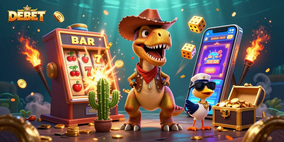 Experience DEBET's thrilling jackpot explosion with 3D cartoon characters and casino games.