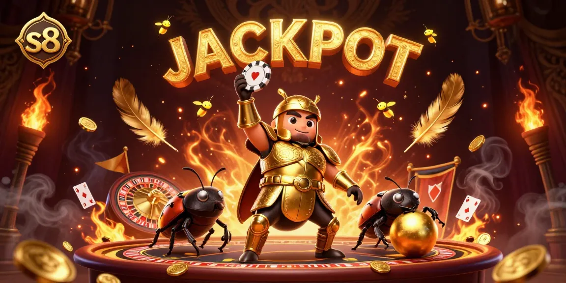 Experience the thrill with s8's animated beetle characters celebrating a jackpot win in an exciting casino scene.