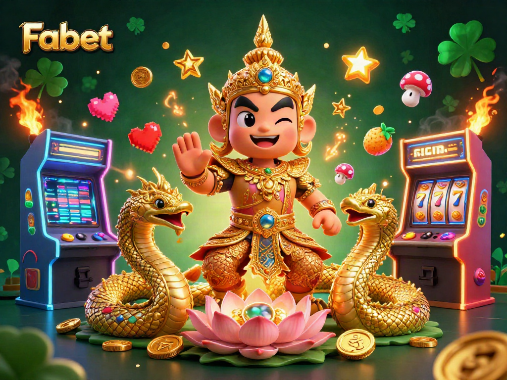 Experience the excitement of Fabet's online gaming with dynamic 3D characters and colorful casino elements.