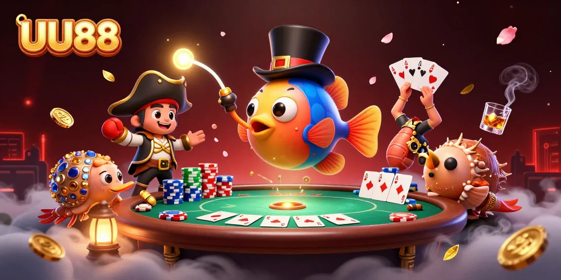 Engage with thrilling casino action at UU88, featuring vibrant game elements and animated characters.