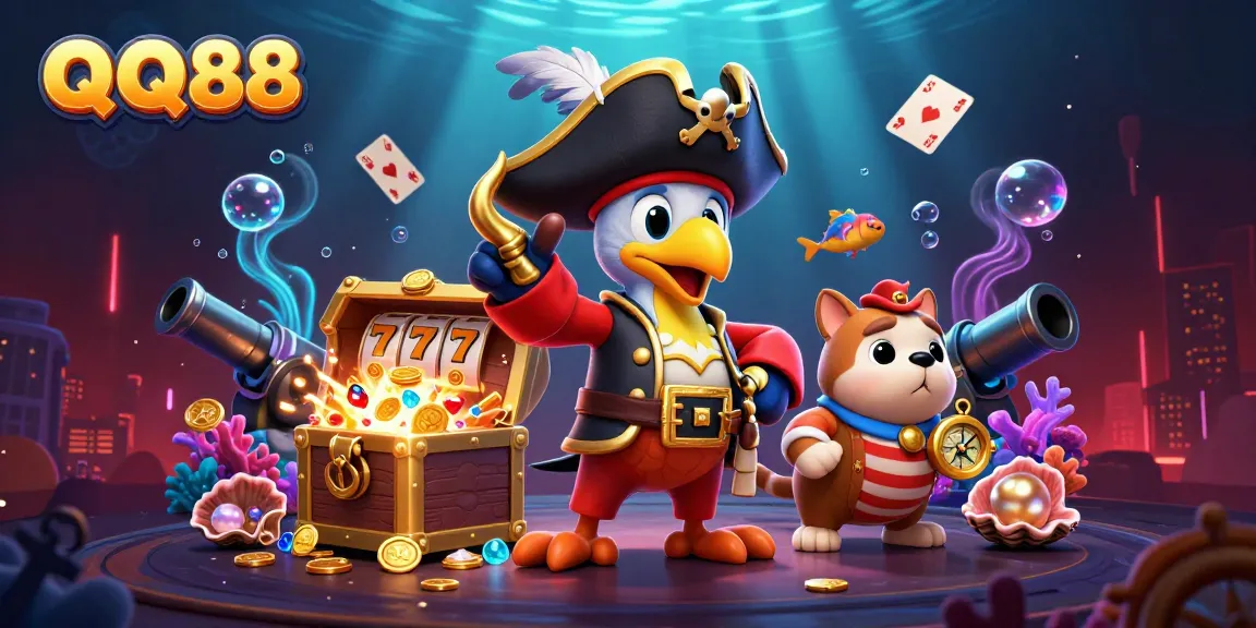 Engage in exciting games at QQ88 with vibrant characters and casino-themed elements.