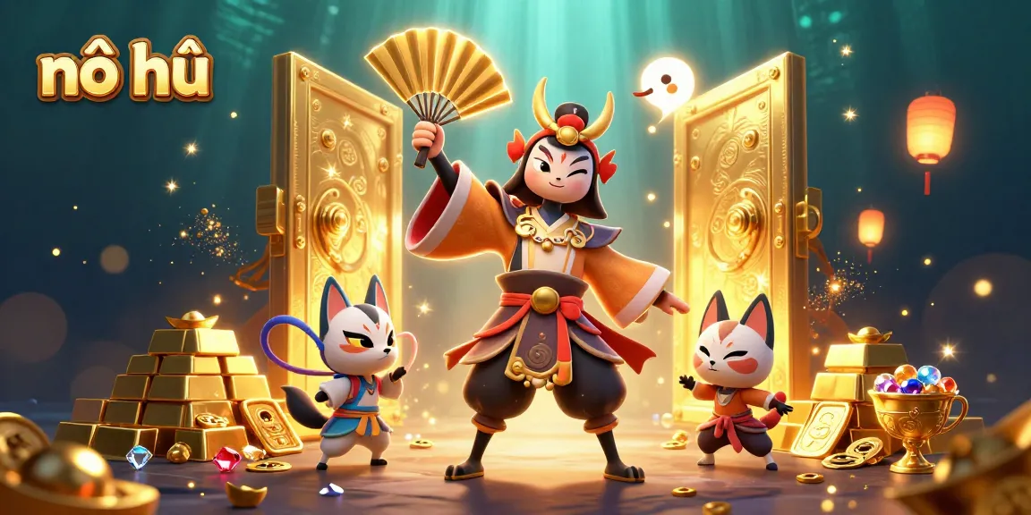 Spin to win with nổ hũ in a vibrant golden treasure scene filled with gems and jackpot excitement.