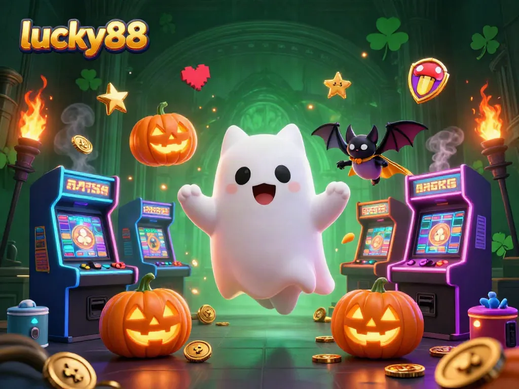 Enhance your gaming experience with lucky88, a vibrant haunted casino illustration featuring a ghost cat and game elements.