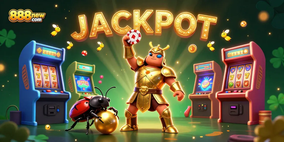 Engage in thrilling gameplay with 888new com at the vibrant casino scene showcasing winning symbols and characters.