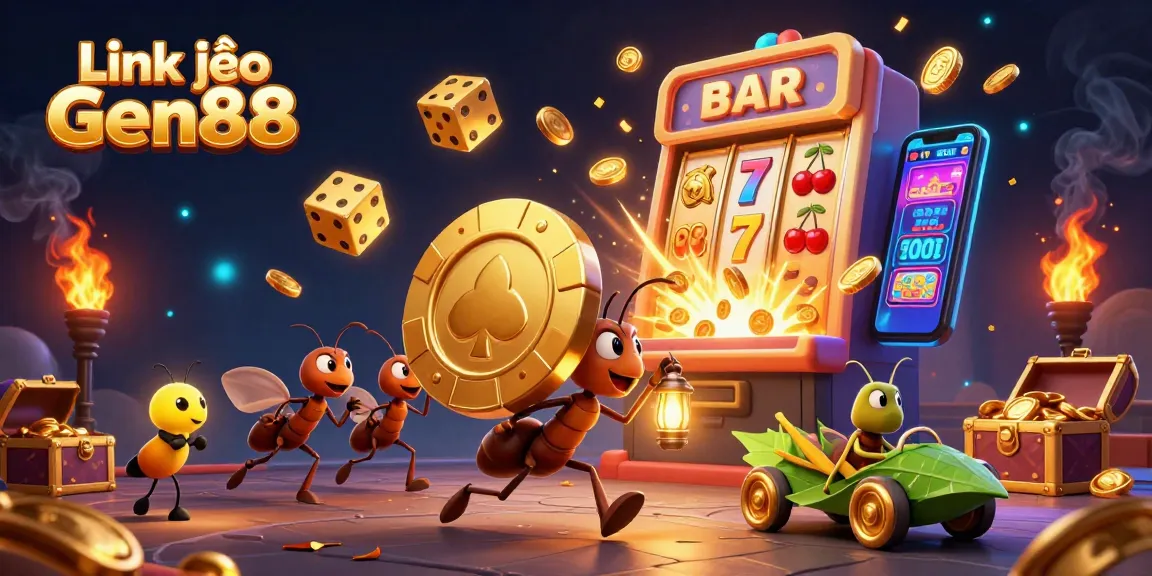 Engage in the excitement of Link vào Gen88 with vibrant characters and a jackpot explosion.