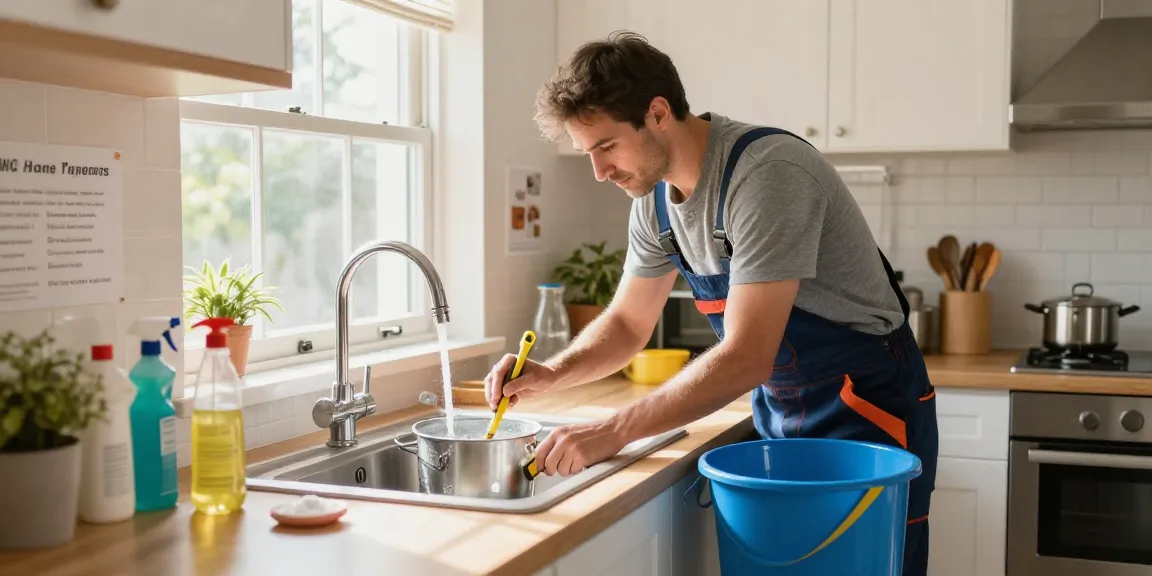 Afvoer verstopt oplossen in keuken door vakman met gereedschap.