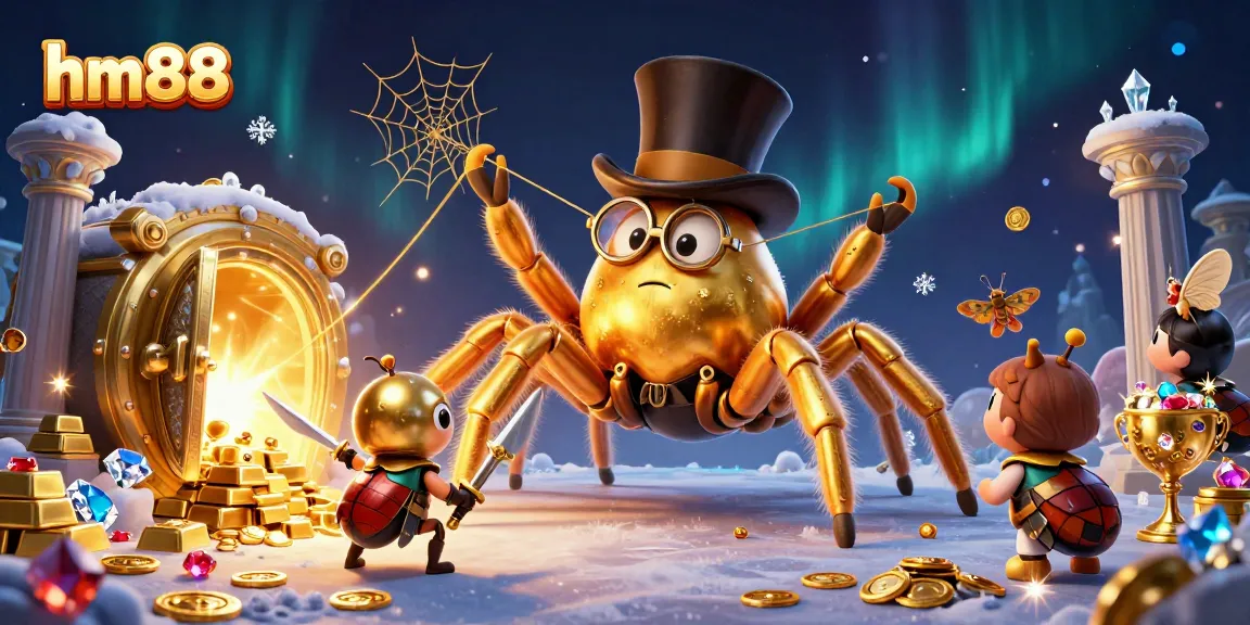 Win big with HM88's vibrant casino adventure featuring a golden tarantula and beetle knight.