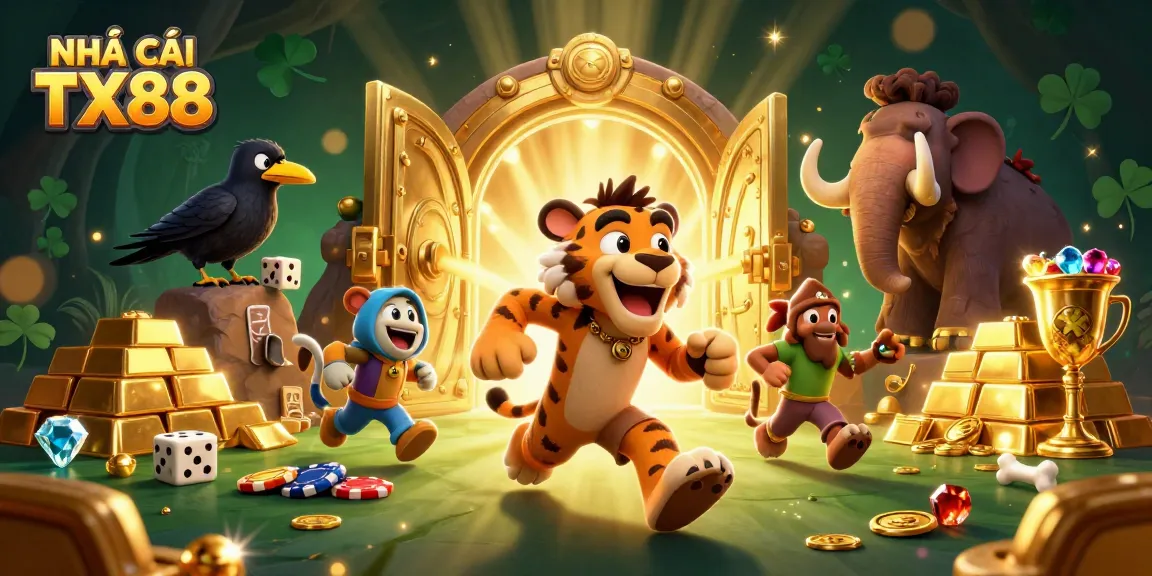 Experience thrilling action at NHÀ CÁI TX88 with vibrant casino characters and exciting gaming elements.