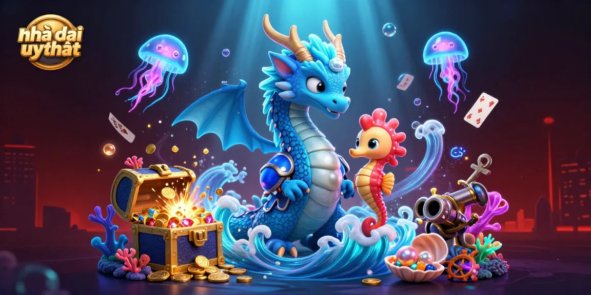 Engage with Nhà cái uy tín's vibrant gaming world featuring a lively 3D dragon, seahorse knight, and jellyfish.