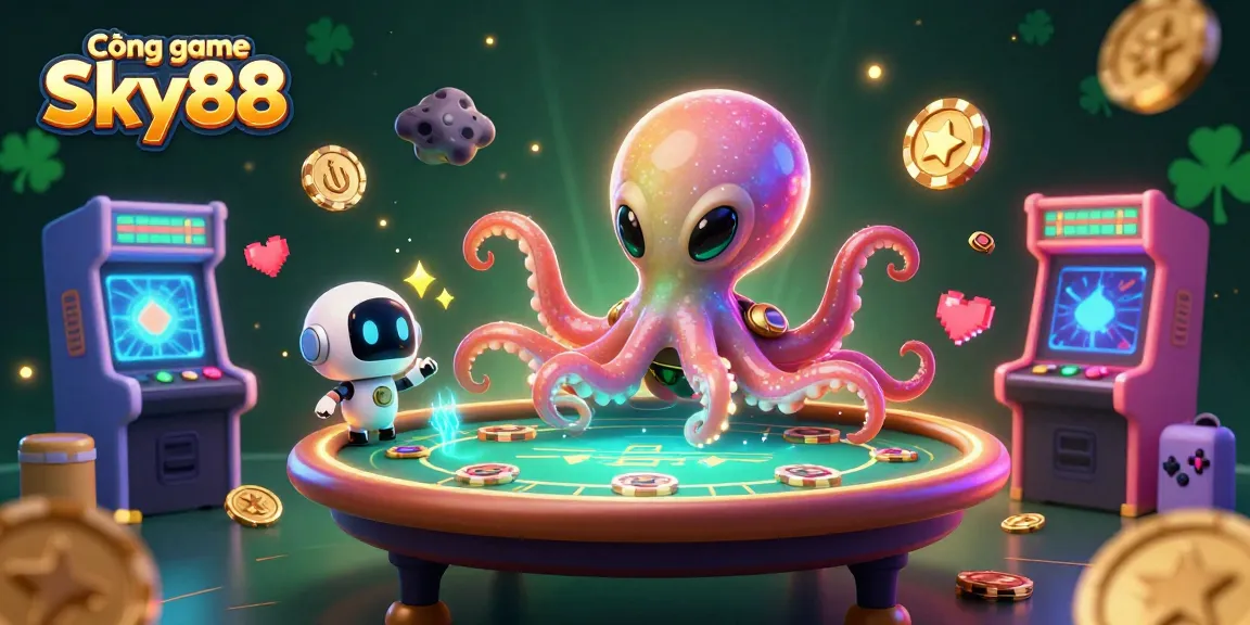 Cổng game Sky88 offers a rich 3D gaming experience with cartoon alien characters and vibrant casino elements.