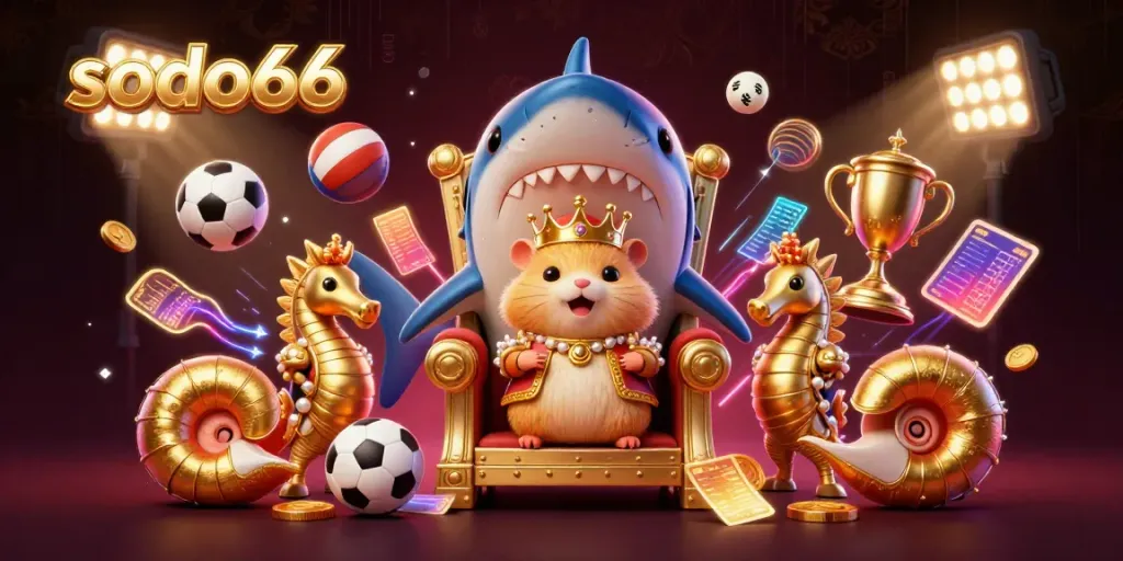 Experience the thrilling world of sodo66 with a vibrant 3D casino scene featuring a golden hamster king.