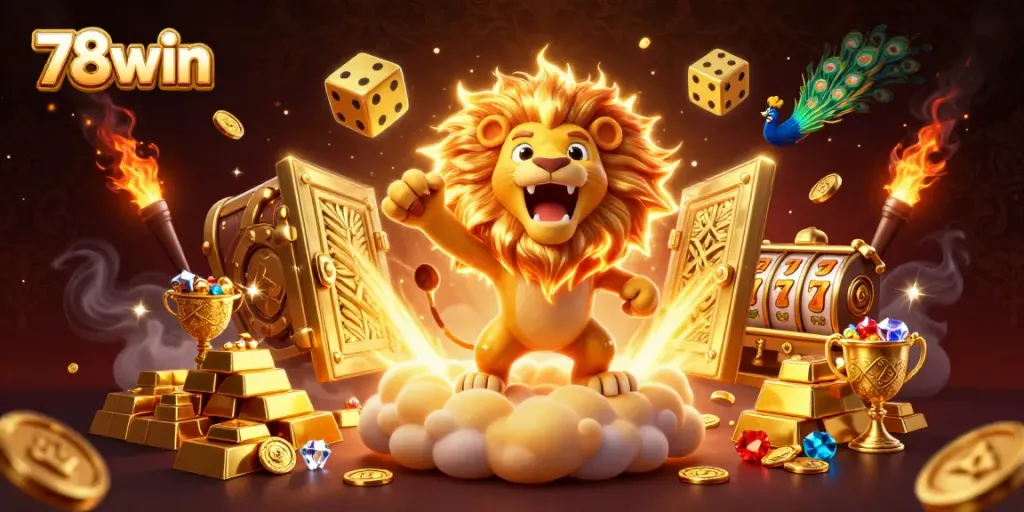 Experience thrilling excitement at 78win with dynamic treasures and winning symbols in a captivating casino scene.