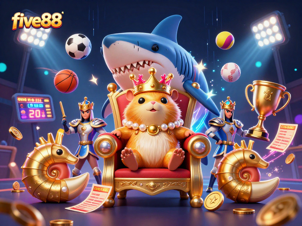 Experience thrilling action with five88's vibrant 3D casino scene featuring a hamster king at the center.