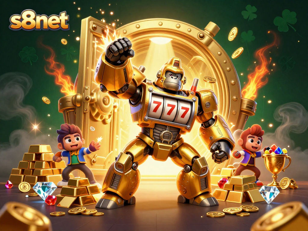 Experience excitement with s8net's dynamic casino gaming adventure featuring golden mech and treasures.