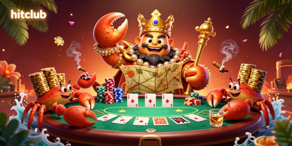 Experience thrilling gameplay at hitclub with a golden crab emperor and vibrant poker scene.