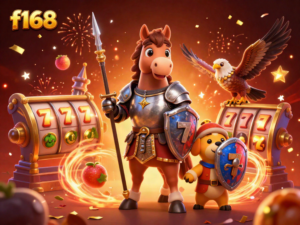 Experience the excitement of f168 with vibrant slot reels, lucky symbols, and dynamic medieval characters.