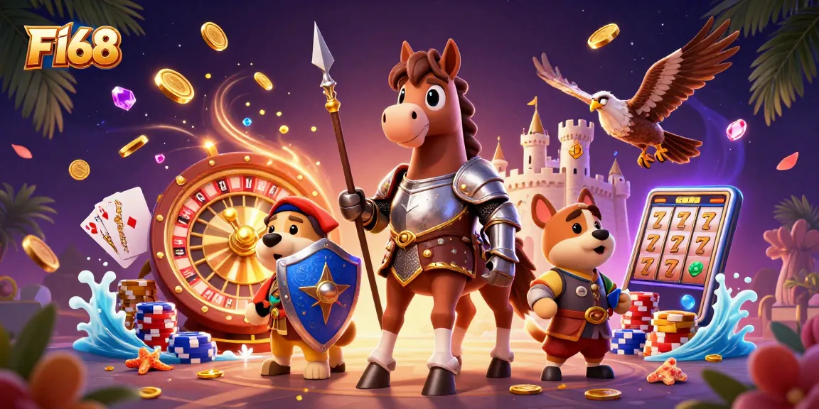 Experience thrilling gaming action at F168 with dynamic knight characters and casino elements.