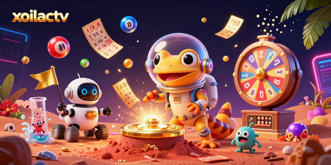 Experience thrilling prizes with xoilactv's dynamic casino adventure illustration featuring alien character.