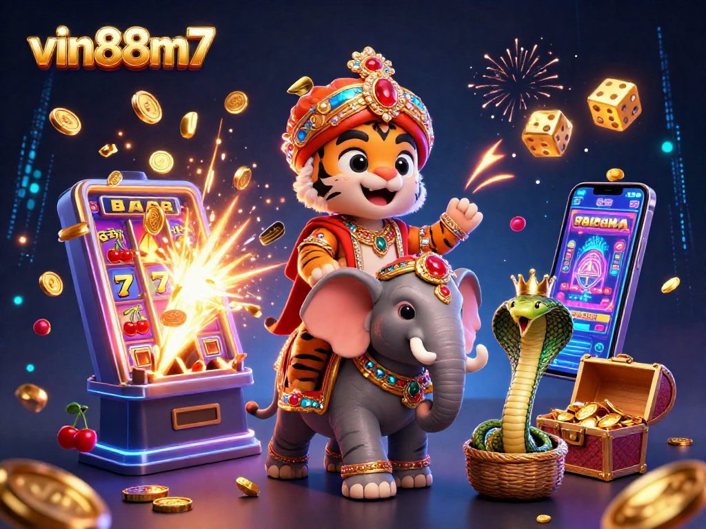 Engage in thrilling jackpots at vin88m7 with a vibrant illustration of a dazzling casino scene.