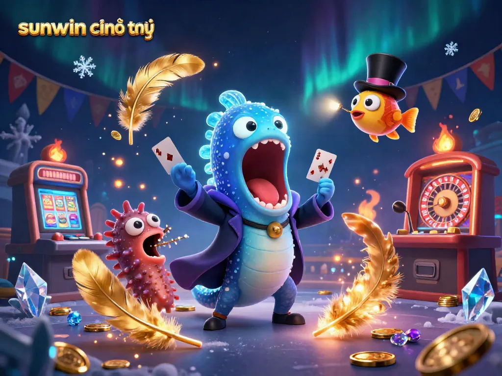 Experience sunwin chính thức with a vibrant illustration of a deep-sea magician eel performing casino card tricks.