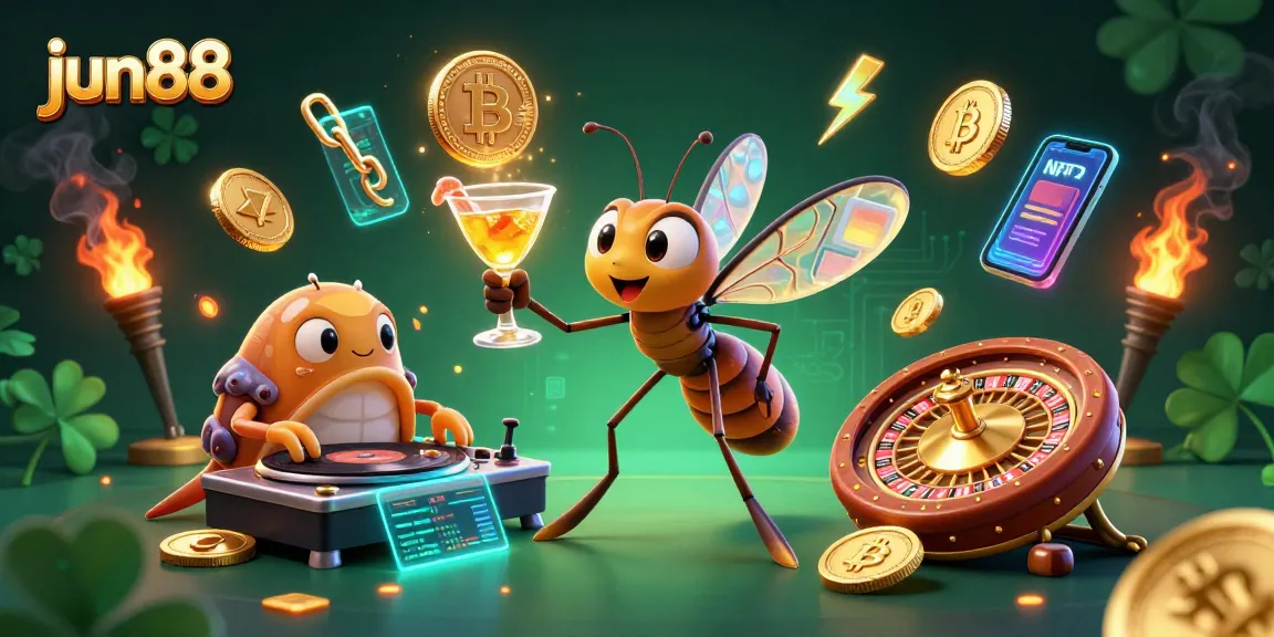 Experience a thrilling jun88 casino scene with a lively mascot and exciting gaming elements.