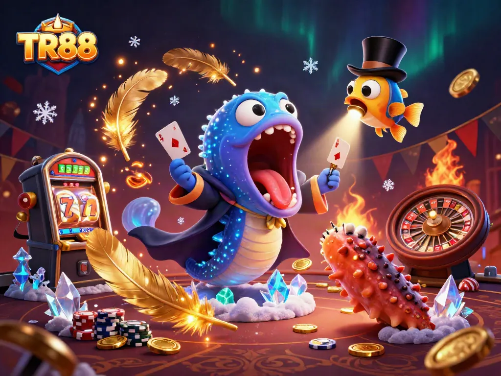 Engage with TR88 in a vibrant casino scene featuring magical underwater characters and dynamic gaming elements.