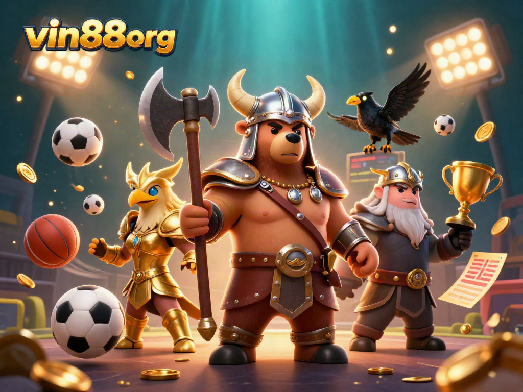Experience thrilling gameplay with vin88org's vibrant casino scene featuring epic characters and sports elements.