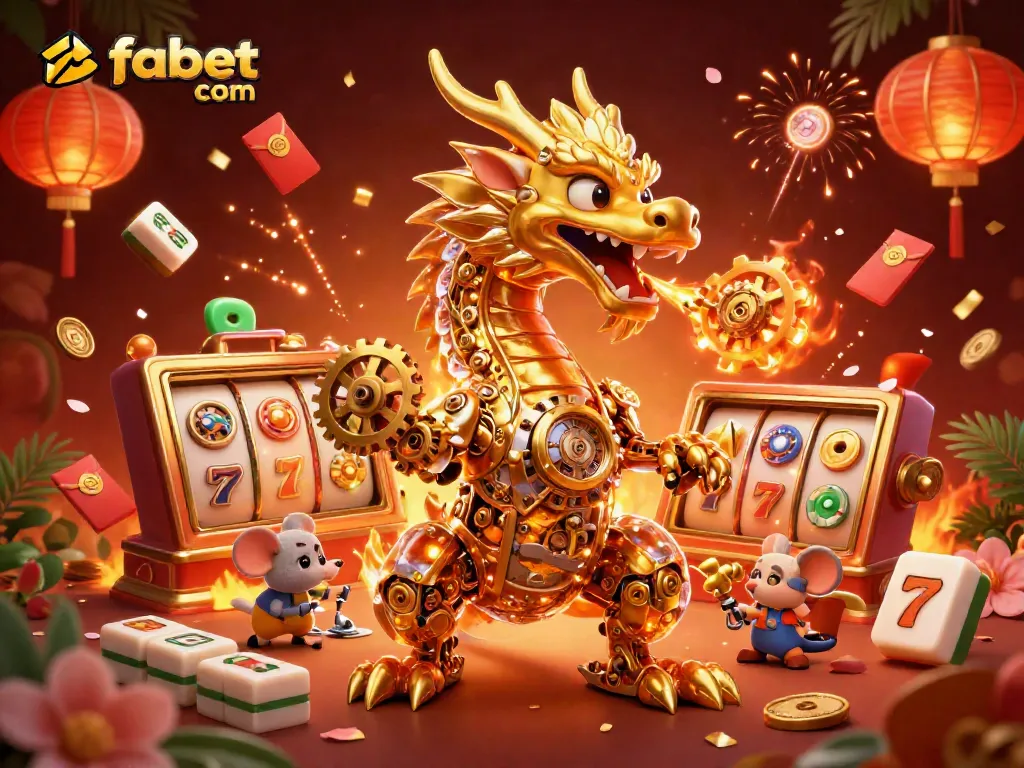 Experience excitement at fabet com with golden dragon and rich casino elements in this vibrant illustration.