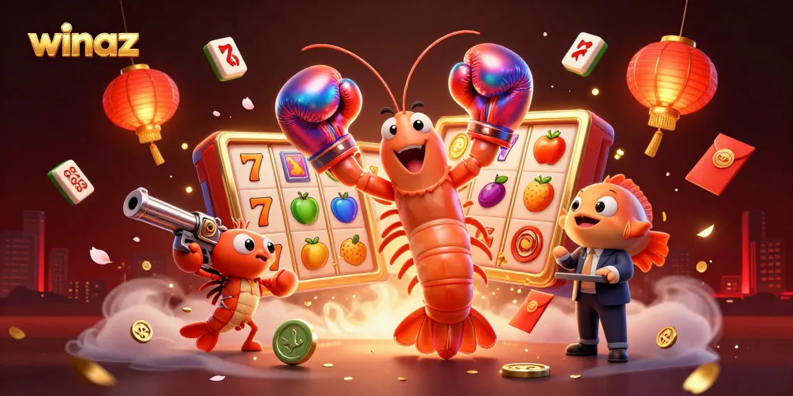 Experience the thrilling action at winaz with vibrant slot reels and dynamic characters in a lively casino atmosphere.