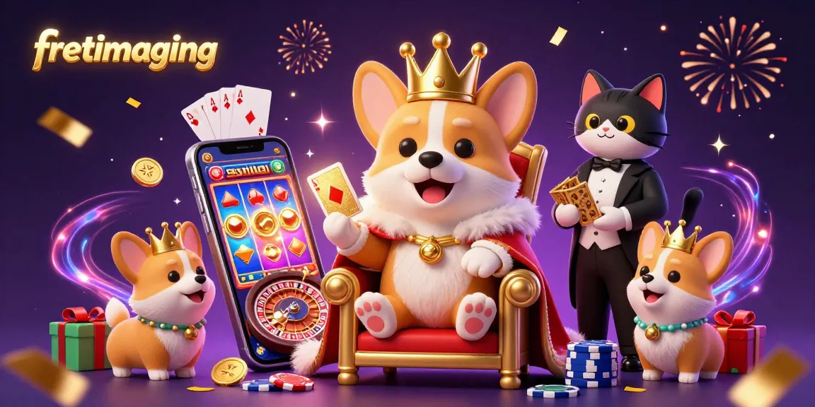 Experience excitement with fretimaging's playful depiction of a royal corgi and action-packed casino elements.