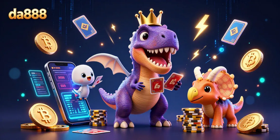 da888 players winning big in a vibrant casino scene with cartoon characters and crypto elements