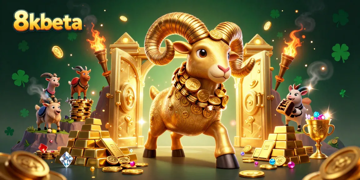 Experience thrilling wins with 8kbeta, featuring a rampaging golden ram amidst a treasure-filled scene