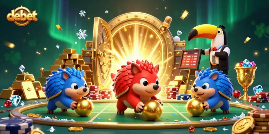 Engage in thrilling gaming action with debet while pangolins bowl through poker chips in a vibrant scene.