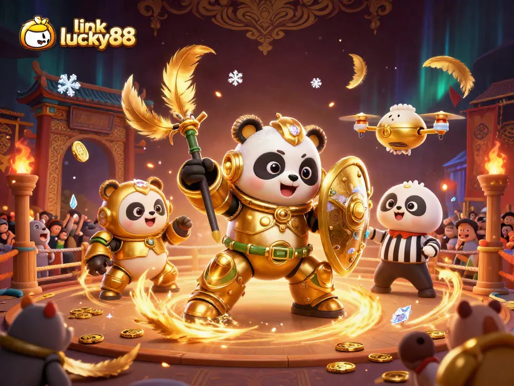 Engage in thrilling gameplay at link lucky88 with a mech-suit panda in a dynamic casino arena.