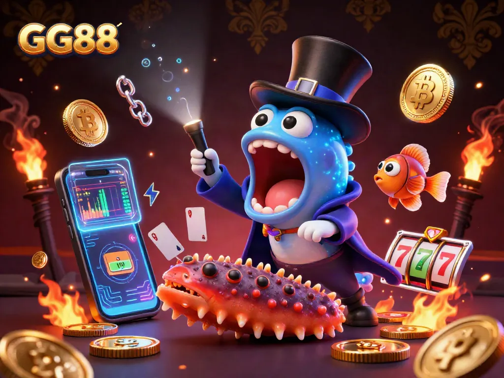 Experience thrills with GG88 in this vibrant 3D casino scene featuring magical sea creatures and crypto elements.