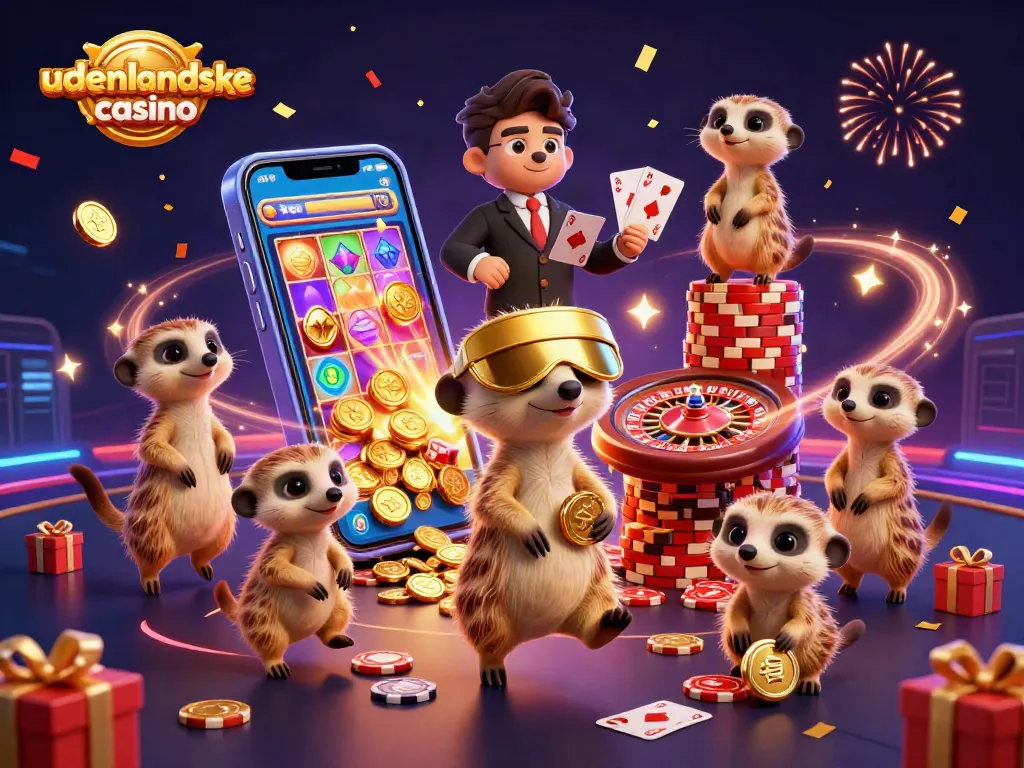 Experience the action at udenlandske casino with meerkats handling chips in a lively casino scene.