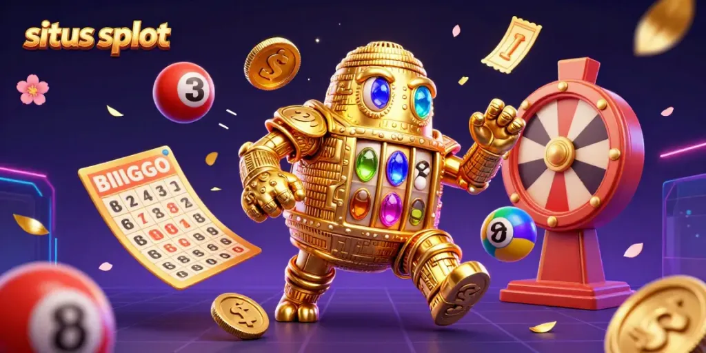Situs slot offering vibrant gaming experience with animated golden golem and dynamic lottery elements