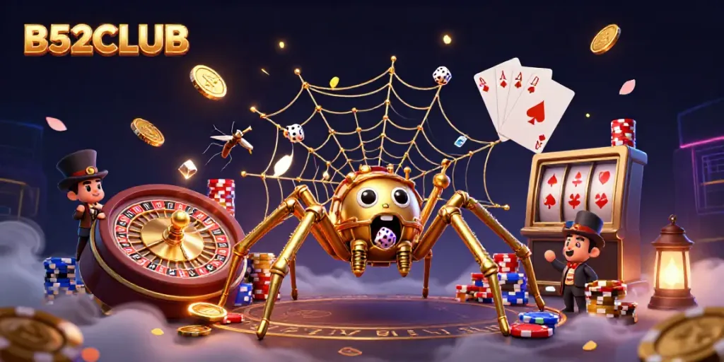 Experience the thrill of B52CLUB with a captivating steampunk casino scene, featuring colorful game elements.