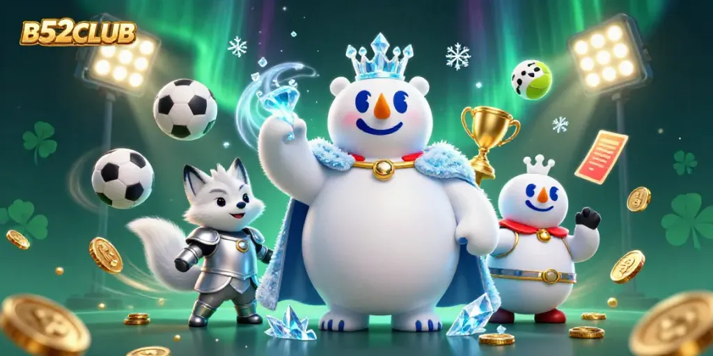 B52CLUB showcases a vibrant 3D casino-themed scene with dynamic sports betting elements, engaging players.