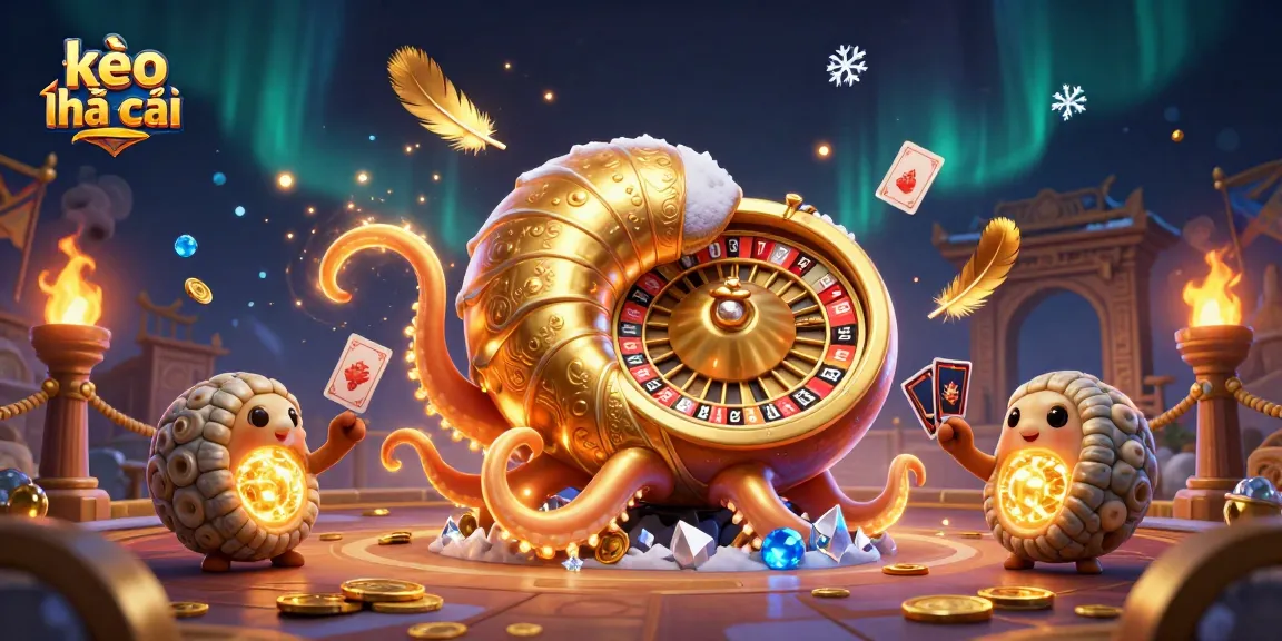 Enhance your strategy with kèo nhà cái, featuring a vibrant nautilus and glowing ammonite fossil surrounded by dynamic casino elements.