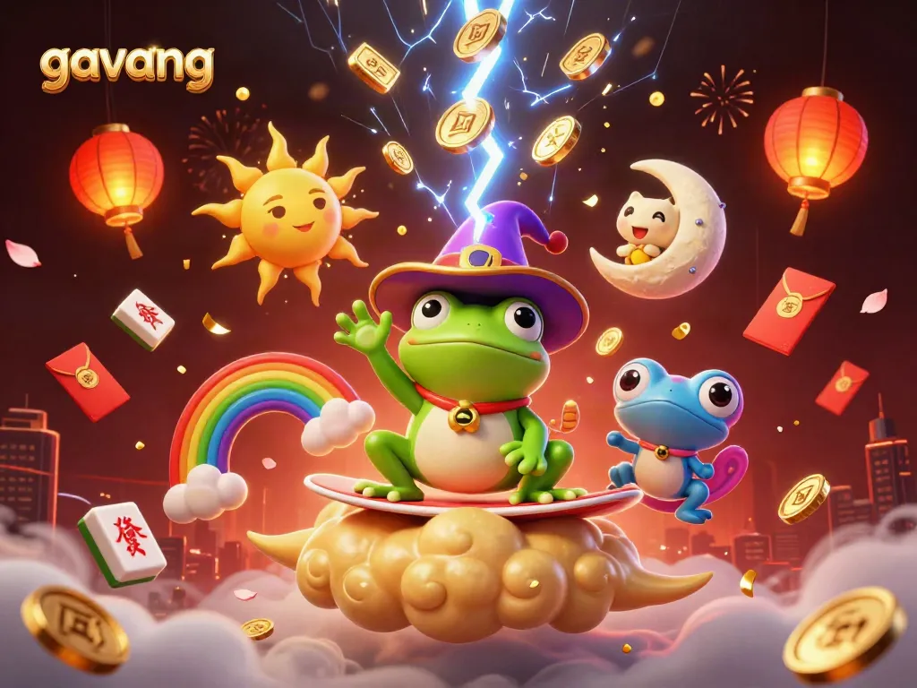 Engage with Gavang by winning as the wizard frog conjures golden coins in a vibrant casino scene.
