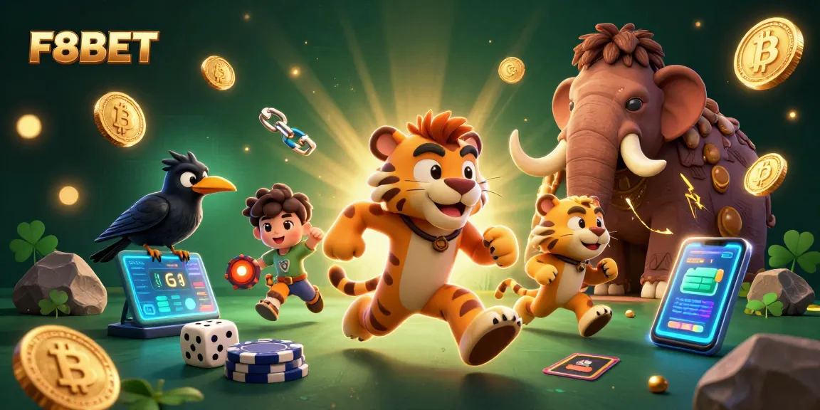 Experience exhilarating gaming at F8BET in a prehistoric casino setting filled with crypto elements.