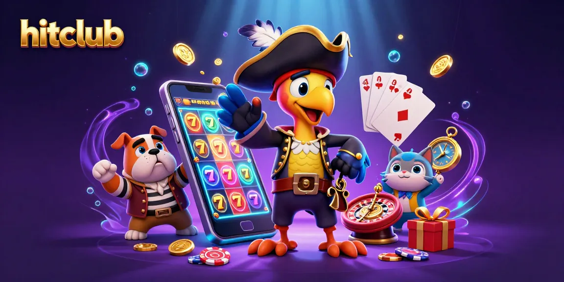 Experience exciting wins at hitclub with vibrant slot games, a pirate captain, and treasures.