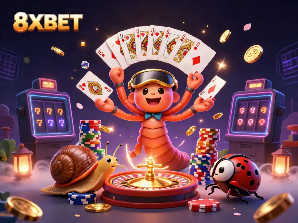 Experience thrilling gameplay at 8XBET with vibrant cards, chips, and exciting casino action.